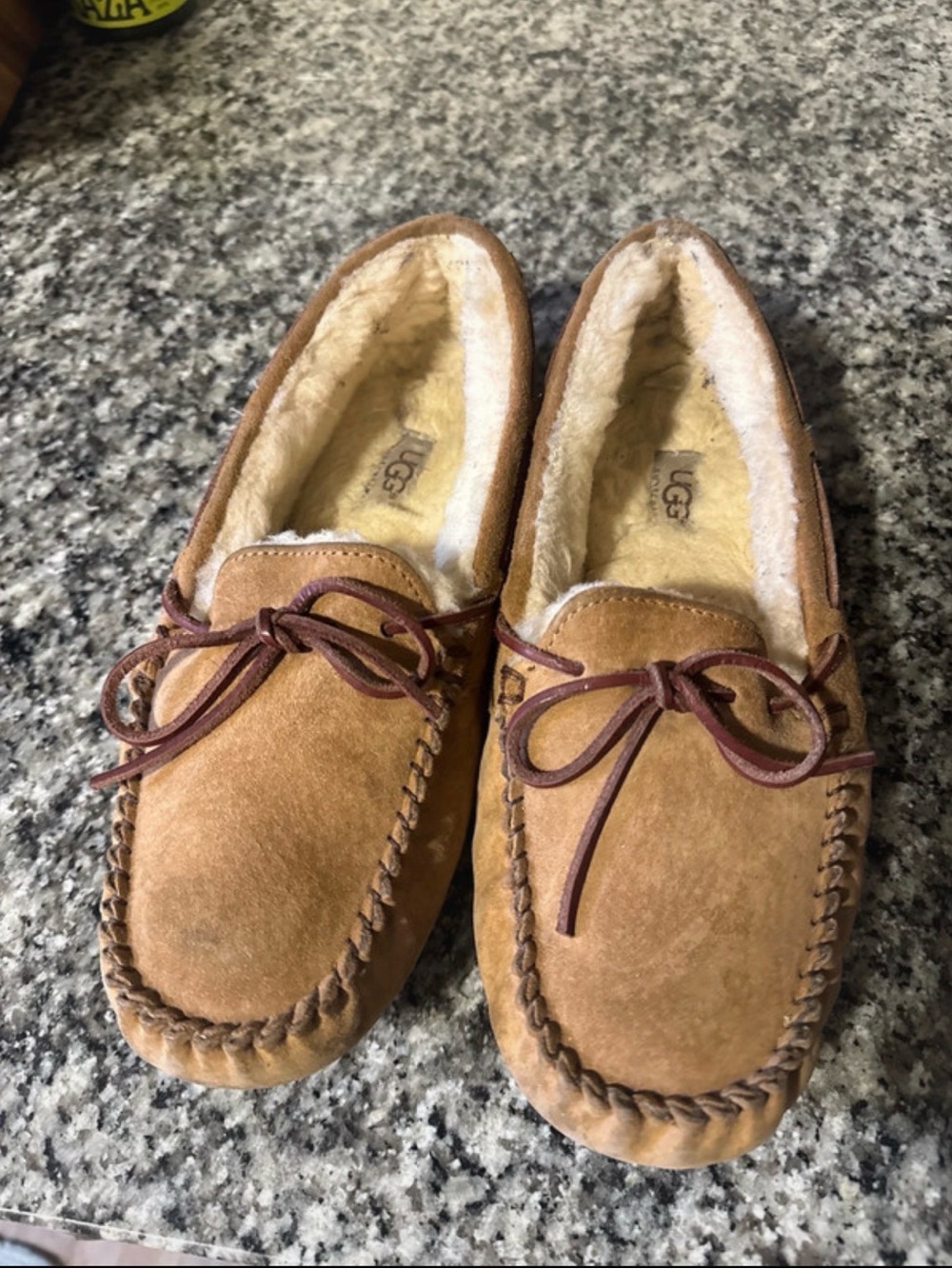 UGG Men's Chestnut Suede Moccasin Slippers with Shearling Lining